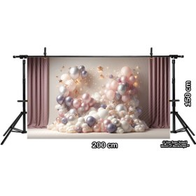 Resim Venspor Pastel ve Metalik Balonlarla Süslenmiş Yıldız Temalı Arkaplan, 200x150cm, Fon, Duvar Örtüsü 