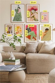 Resim 7 Parça Bohem Kadın Tarzında (AHŞAP ÇERÇEVE GÖRÜNÜMLÜ) Tablo Seti 