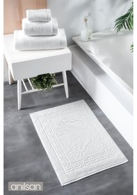 Resim Beyaz Greek Ayak Havlusu - 50x70 Cm, 245 Gr, %100 Pamuk, Spa Ve Otel Banyo Paspası, Günlük Kullanıma Uygun Beyaz 