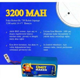 Resim Ümit Maker Fakir Robert Rs 730 Robot Süpürge 3200 mAh 14.4 V Batarya - Orjinal Uyumlu Uzun Ömürlü, Yüksek Performans Pil 