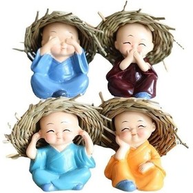 Resim Novahub 4 Adet Güzel Küçük Kungfu Rahipler Maitreya Buda Reçine El Sanatları Keşiş 