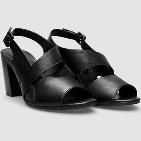 Resim %100 Hakiki Deri Siyah Yandan Tokalı Kadın Topuklu Sandalet-siyah Siyah 