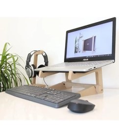 Resim Leaf Shop Ahşap Laptop Standı - 13" - 14" Boyutlarındaki Laptoplar ile Uyumlu - Laptop Yükseltici 