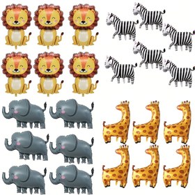 Resim 6 adet Karikatür Orman Hayvan Balon Seti - Aslan, Fil, Geyik, Zebra - Renkli Alüminyum Film, Hayvan Temalı Doğum Günü Partileri, Mobilya Dekoru ve Yıldönümü Kutlamaları için İdeal, Parti Balonları | Eğlenceli Hayvan Tasarımı | Dayanıklı Balon Malzemesi, Orman Doğum Günü Parti Dekorasyonları 