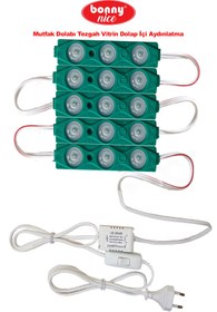 Resim Bonny Nice Çalışma Masası Mutfak Dolabı Tezgah Vitrin Dolap İçi Aydınlatma Modül Led Yeşil Işık 5’li 