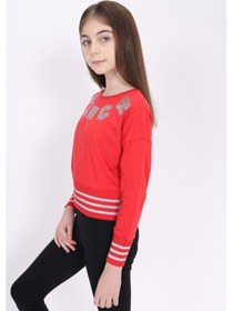 Resim Toontoy Kız Çocuk Sweatshirt Black Varak Baskılı Kırmızı 