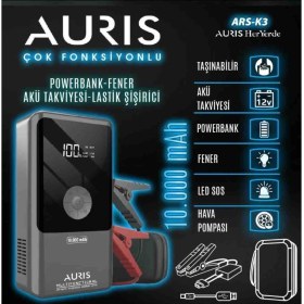 Resim Auris Powerbank +el feneri+hava pompası + Araç takviye 