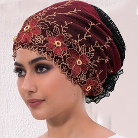 Resim Kadınlar için Taşlı Nakışlı Polyester Türban Şapka - Esnek, Nefes Alabilen Müslüman Başörtüsü, Kemoterapi Hastaları, Yaz Başörtüsü Bere ve Bere Şapka için İdeal 