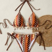 Resim Kadınlar için Çizgili Denizyıldızı ve Kabuk Desenli Seksi İki Parçalı Bikini Mayo 