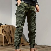 Resim Erkek Düz Renk Kırpılmış Ayaklı Pamuklu Kargo Pantolon Yan Cepli, Erkek Slim Fit Pantolon Dış Mekan Günlük Giyim için 