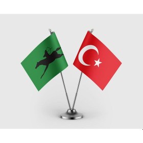 Resim Avar İmparatorluğu Ve Türk Bayrağı İkili Saten Masa Bayrağı Takımı Diğer 