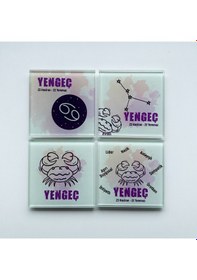 Resim Cam Bardak Altlığı Burçlar - Yengeç Burcu 4'lü Takım Beyaz 