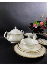 Resim Monno English Bone Oro Gold 59 Parça 12 Kişilik Yemek Takımı 