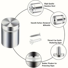 Resim 8 Set 12mm x 25mm Paslanmaz Çelik Braket Vidası, Standoff Vidası, Dekoratif Çiviler, Reklam Dekoratif Çiviler, Boş Çiviler, Reklam Panosu Çivileri, Ayna Çivileri, Cam Çivileri, Paslanmaz Çelik Dikey Duvar Montajlı Standoff'lar, Donanım Aksesuarları. 