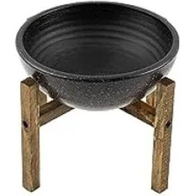Resim Siyah Granit 20 Cm Çapında 4 Ayaklı Bitki Sunumluk Saksı - 