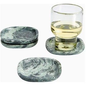 Resim Crate & Barrel Kare Yeşil Mermer Bardak Altlığı Seti, 4 Lü El Yapımı Doğal Taş Sofra Aksesuarı 