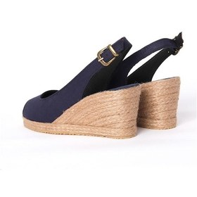 Resim Gerçek Elişi Burnu Açık Arkası Bantlı Dolgu Topuk Lacivert Keten Hasır Espadril Handmade Lacivert 