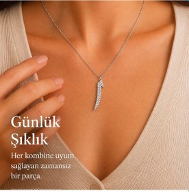 Resim Elif Harfi Zirkon Taşlı 925 Ayar Gümüş Kadın Kolye Gümüş - Rodyum 