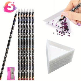 Resim 10 Adet Taşlı Tırnak Nokta Matkap Mum Kalemi, Sanatsal Nokta Kalemi, Kendinden Yapışkanlı Reçine Toplama Kalemi, Taş Toplama Aracı ve 5 Adet Üçgen Boncuk Ayırma Plakası ile Tırnak DIY Dekorasyon Seti 