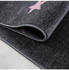 Resim Sevimli Yıldız Star Desenli Çocuk Halısı Gri Pembe Gri - Pembe 