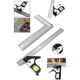 Resim Kombine Metrik Gönye Alüminyum Su Terazili 2'li Set 300MM 45-90 Derece CE028 