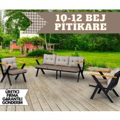 Resim Dekoroom's Zeta 3 1 1 Süngerli Balkon Takımı, Bahçe Mobilyası, Çay Seti, Kafe, Koltuk Takımı Bej Pitikare Desen 