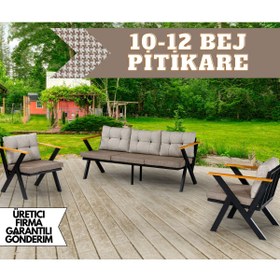 Resim Dekoroom's Zeta 3 1 1 Süngerli Balkon Takımı, Bahçe Mobilyası, Çay Seti, Kafe, Koltuk Takımı Bej Pitikare Desen 