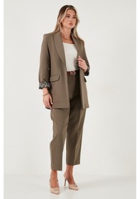 Resim Lela Regular Fit Yüksek Bel Düz Paça Kemerli Bayan Pantolon 68350938 Haki 