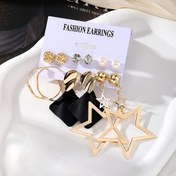Resim Günlük Kutlama Eşleştirme Aksesuarları için 12 Parça Set / 6 Çift Abartılı Taşlı Düzensiz Geometrik Siyah Kare Boş Beşgen Kolye Kadın Moda Sallantılı Küpeler 