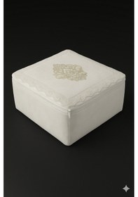 Resim Nergis Kadife Dantelli Güpürlü Hurç Küçük Boy 30x35x15 Cm Çeyizlik Nişan Düğün Gelin Bohçası Beyaz 