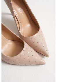 Resim Zerina Kadın Bej Metal Aksesuarlı Sivri Burun Yüksek İnce Topuklu Ayakkabı Stiletto 9 Cm Bej 