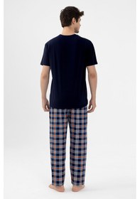 Resim Koza İç Giyim Erkek Kısa Kollu Ekose Desenli Pamuklu Pijama Takımı Ko6303pj-5 Lacivert 