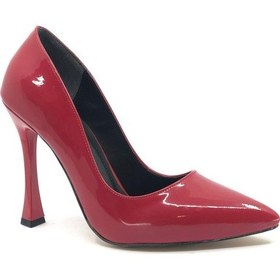 Resim Feles 10 Cm Topuklu Stiletto Kadın Topuklu Ayakkabı Kırmızı-Rugan 