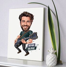 Resim Elektro Gitar Çalan Erkek Karikatürlü Kanvas Tablo 