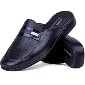 Resim Pierre Cardin Erkek Siyah Armalı Damat Çeyiz Deri Ev Terlik 