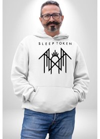 Resim Sleep Token Kadın Erkek Beyaz Kapüşonlu Sweatshirt Hoodie Beyaz 