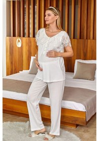 Resim Cossy By Aqua 24650 Hamile Lohusa Kısa Kollu Pijama Takımı-krem 