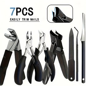 Resim 7 Parça Yaşlılar İçin Dayanıklı Tırnak Makası Seti - Açılı Bıçak, Sıçrama Önleyici Koruyucu, Uzun Sap Tasarımı, Tırnak Törpüsü Dahil Profesyonel Pedikür Seti 