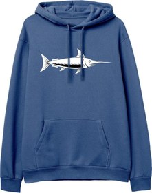 Resim Fish Baskılı Hoodie-Royal Mavi 