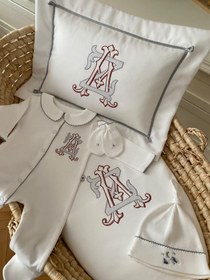 Resim Monogram Organik Yenidoğan Seti - 4 Parça Set / Yeşil/Bej 