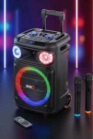 Resim Midex Mxr-1100 Taşınabilir Seyyar Mikrofonlu Işıklı Akülü Ses Sistemi Hoparlör (1100 WATT) 