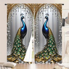 Resim 2 adet Klasik Peacock Baskı 3D Dijital Baskı Işık Filtreleme Perdeleri, Polyester 100% Fırçalanmış Kumaş, Çubuk Cebi Üst, Dekoratif Tüm Mevsim Perdeleri Yatak Odası ve Oturma Odası için, Astarsız, Dokuma, 180-200 gr/m2 