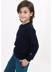 Resim Toontoy Kids Toontoy Erkek Çocuk Relax Fit Bisiklet Yaka Hafif Düşük Omuz Baskılı Sweatshirt - 2 İplik Lacivert 