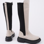 Resim Muggo Diasa Süet Kalın Taban Streç Detaylı Fermuarlı Kadın Çizme - Bej Süet 