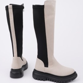 Resim Muggo Diasa Süet Kalın Taban Streç Detaylı Fermuarlı Kadın Çizme - Bej Süet 