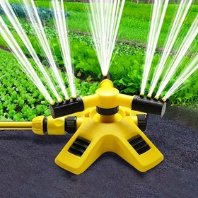 Resim 360° Dönebilen Çim Sulama Sistemi ile 3 Ayarlanabilir Kollu - Geniş Alan Kaplama, ABD/AB Hortum Bağlantıları İçin Uygun, Bahçe Sulamaya ve Çatı Serinletmeye Dayanıklı Sarı Tasarım, Canlı Dış Mekan Dekoru | Sağlam Yapı, Çimler için Sulayıcılar 