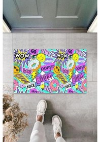 Resim Dijital Wow Boom Renkli Kapı Paspası Dış Mekan Paspas K-3055 