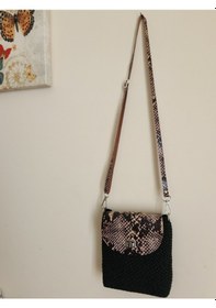 Resim Pirinç Model Gerçek Deri Detaylı Siyah Handmade Kadın Mini Bag Siyah 