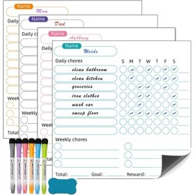 Resim Lillian Çocuklar Için Kuru Silinebilir Iş Listesi - 4 Parça Davranış Listesi ve Silgi ve Ödüllü 6 Renkli Kalem (Yurt Dışından) 