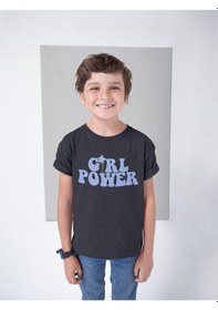 Resim Sevbano Unisex Girl Power Yazılı Çocuk Tişört 1-12 Yaş Siyah 